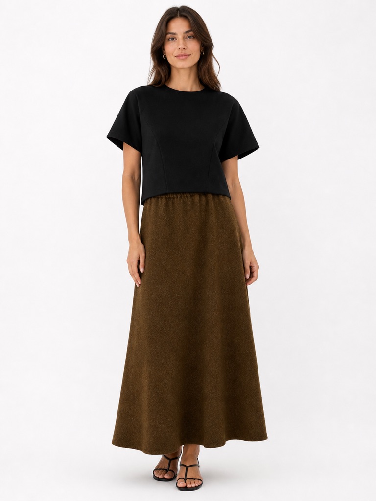 Vintage Cp Shades Cotton Wool Flare Maxi Skirt Brown Rare Made In Usa Size Xl